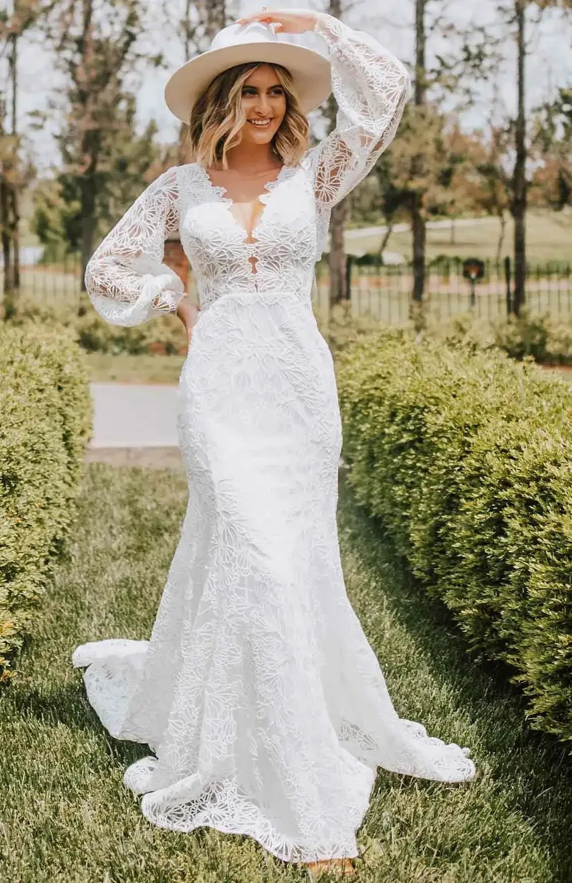model wearing essense of australia bridal dress